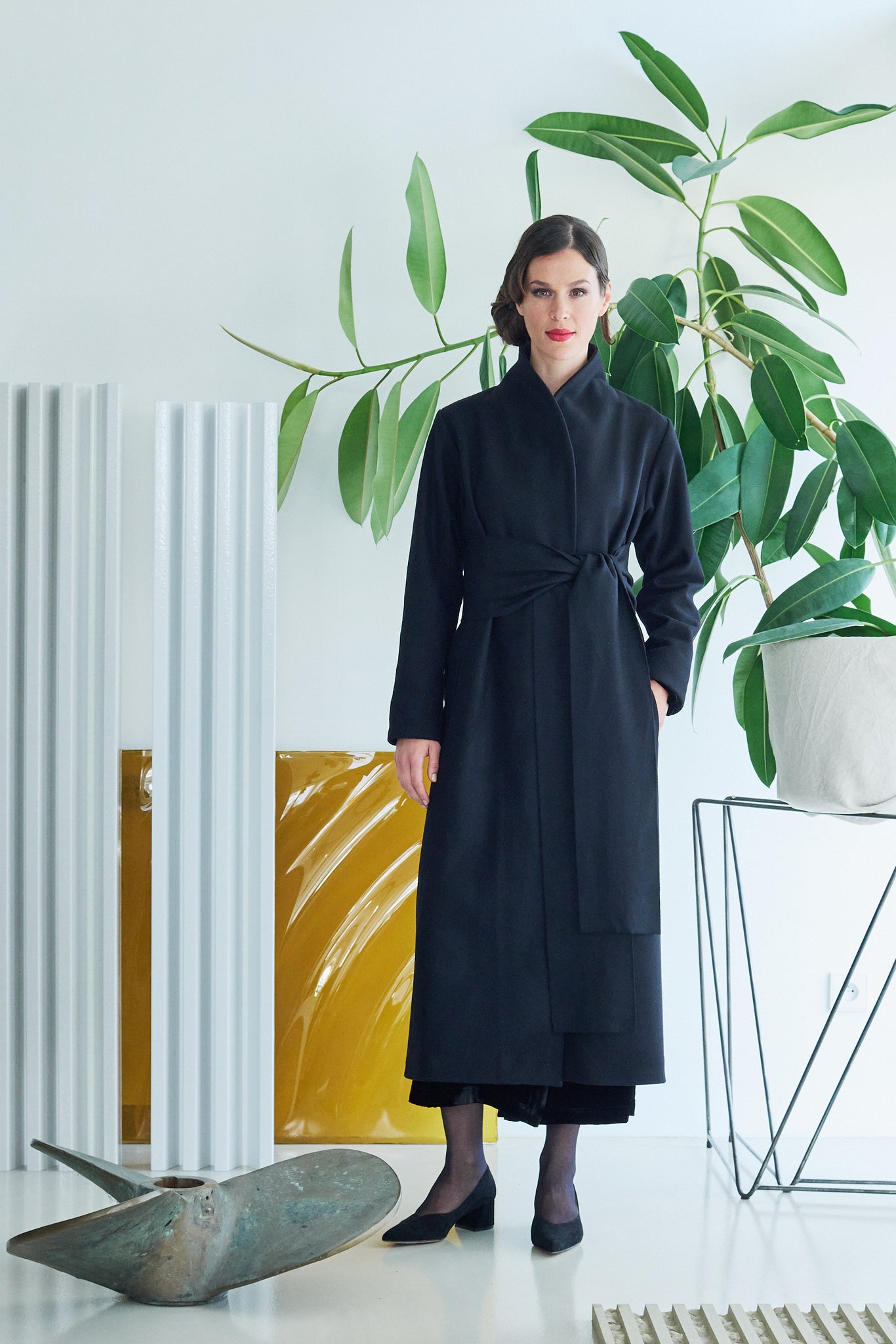 ETHEREA WOOL WRAP COAT BLACK