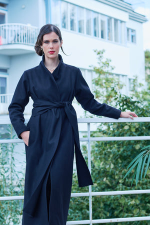 ETHEREA WOOL WRAP COAT BLACK